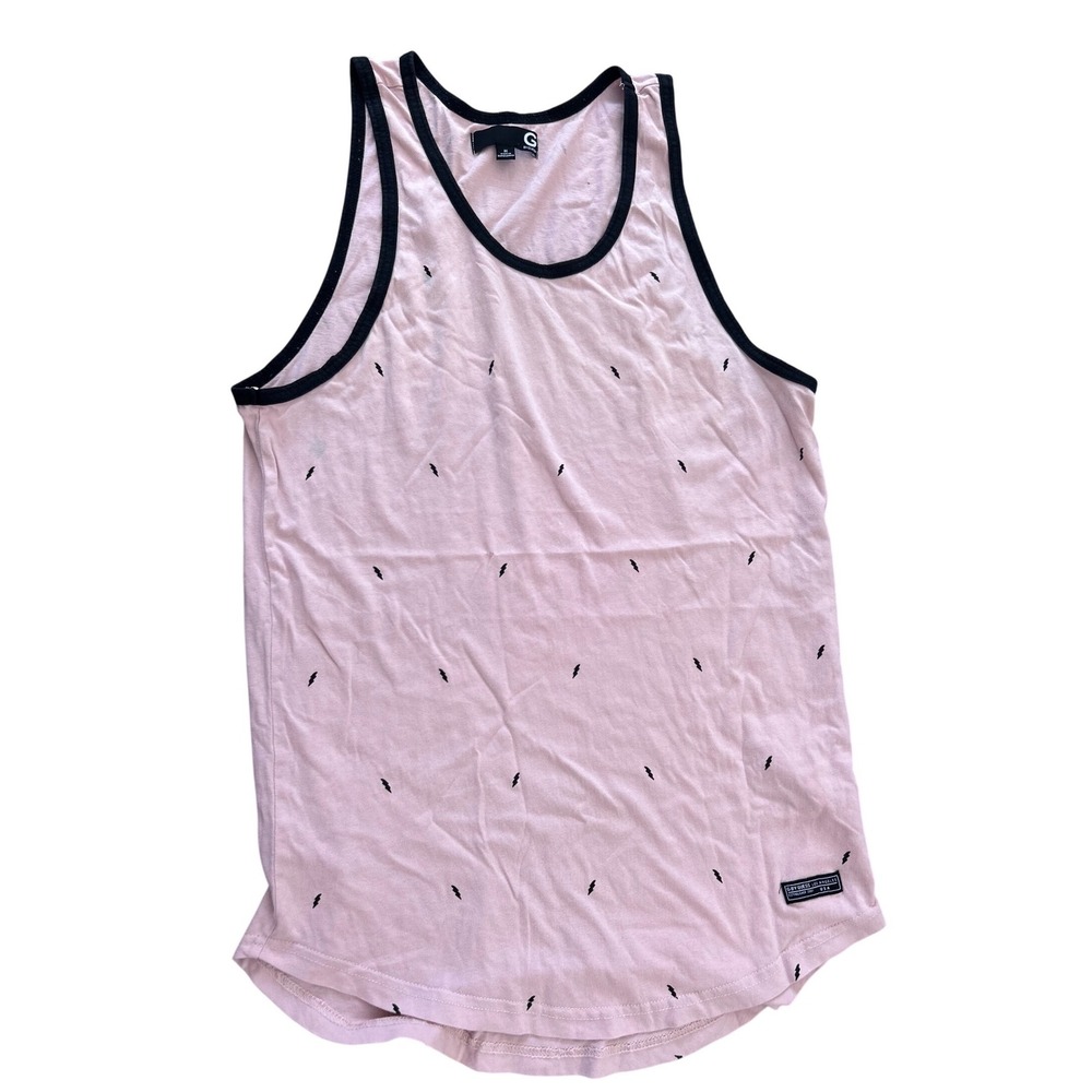 G By Guess Mens Pink Lightning Bolt Print Tank Top Sleeveless Shirt Size M